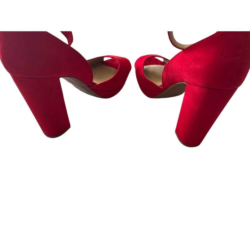 TSun + Stone Red Dress Heels w/ Ankle Strap Suede Sandals Block Heel 8.5 4inch - Picture 5 of 11